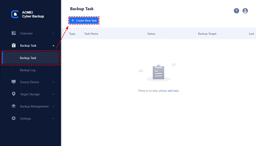 AOMEI Cyber Backup task