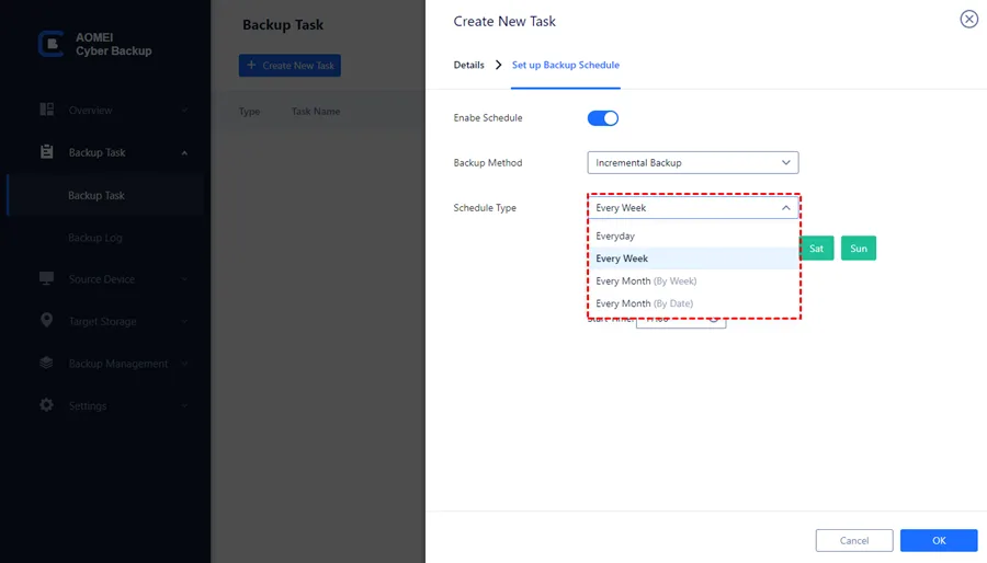 AOMEI Cyber Backup New task