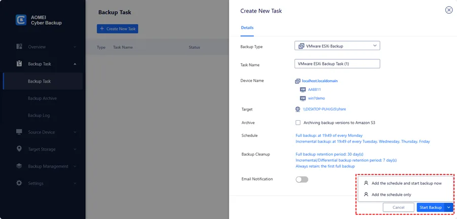 AOMEI Cyber Backup Creation