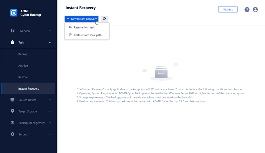 AOMEI Cyber Backup recovery